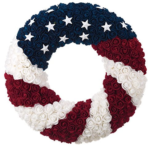 White & Blue Patriotic Stars 4th of July Metal Door Wreath Details about   Heart-Shaped Red 