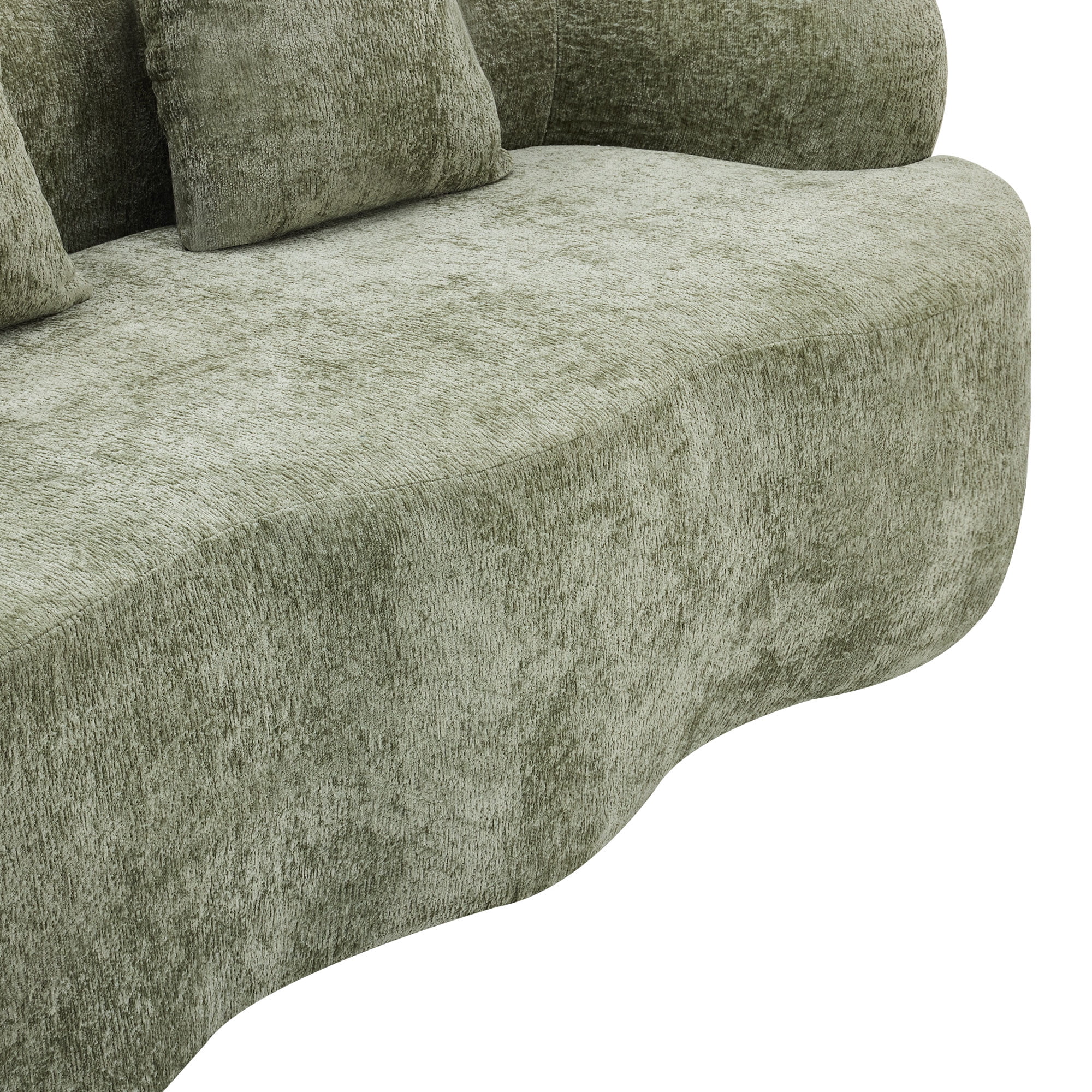 Green Curved Loveseat Sofa with Round Armrest, Teddy Velvet Fabric Compression Couch with 2 Pillows, Cream Couch for Small Space, Living Room, Bedroom, No Assembly