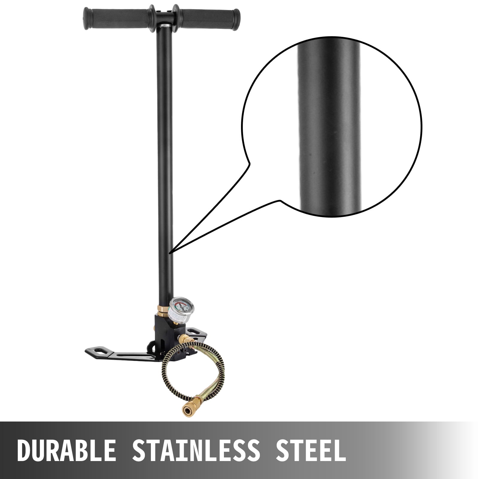 VEVOR High Pressure Hand Pump 3 Stage, Pcp Hand Pump 4500Psi, Airgun Pcp Pump Stainless Steel Filling Stirrup Pump (Black)