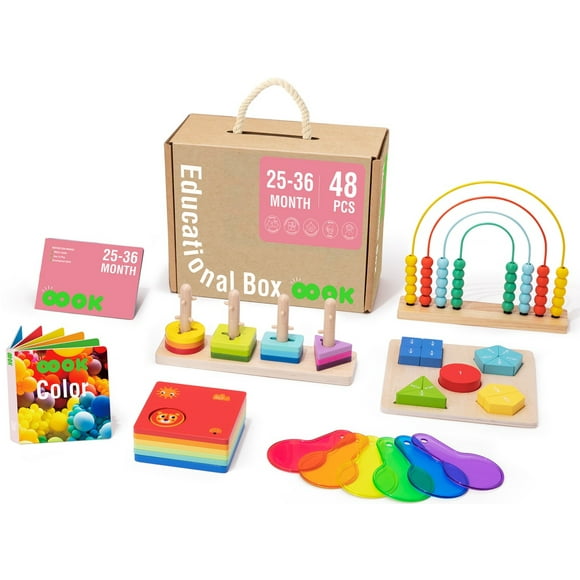 TOOKYLAND Early Learning Toy Bundle - 6 dans 1 Boîte Éducative Montessori Jeu; Jouets en Bois pour Tout-Petits 25-36 Mois