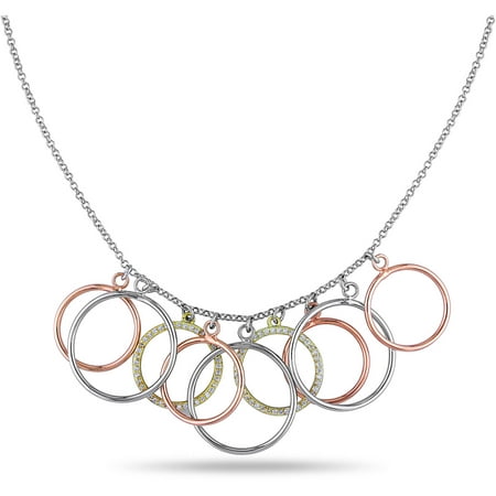4/5 Carat T.G.W. Cubic Zirconia Three-Tone Sterling Silver Multi-Circle Necklace, 18 with 3 extender
