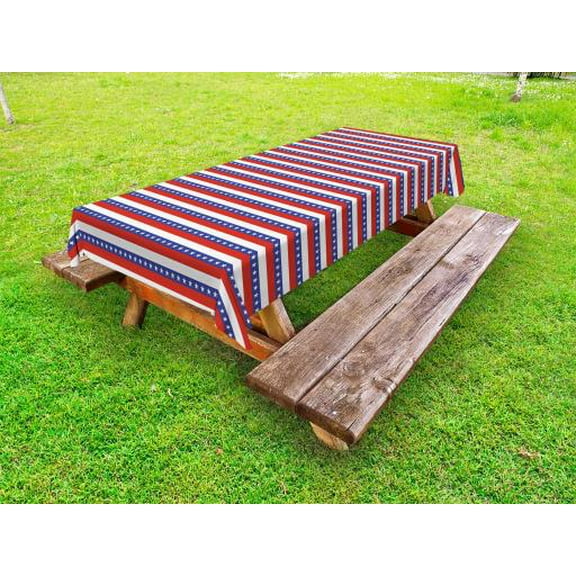 4th of July Outdoor Tablecloth, Stars and Stripes Pattern American Flag Inspired Patriotic Theme, Decorative Washable Fabric Picnic Table Cloth, 58 X 84 Inches,Violet Blue Ruby White, by Ambesonne