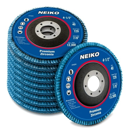 Neiko 11142A Premium Zirconia Flap Disc | 4.5" x 7/8-Inch, 40 Grit, Bevel Type #29-10 Pack