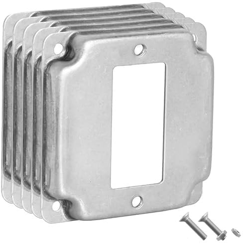 5 Pack Airmont Products 1-Gang Rocker Switch Electrical Box Cover - 4 Inch Square 1/2 Inch Raised Galvanized Steel Cover for Exposed Work - Surface Mount Junction Box Cover for Rocker Switches