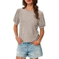 thumbnail image 2 of Women'S Tops Sweater Long Tunic Dressy Casual Blouses Business Cute Trendy Short Sleeve Shirt Khaki S, 2 of 9