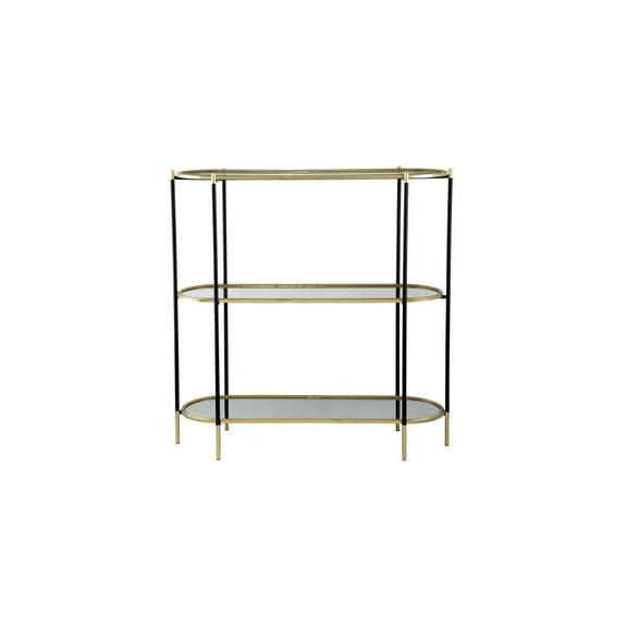 3-Tier Console Table - Metal Display Table with Mirrored Shelves - Black & Gold Accent Decor
