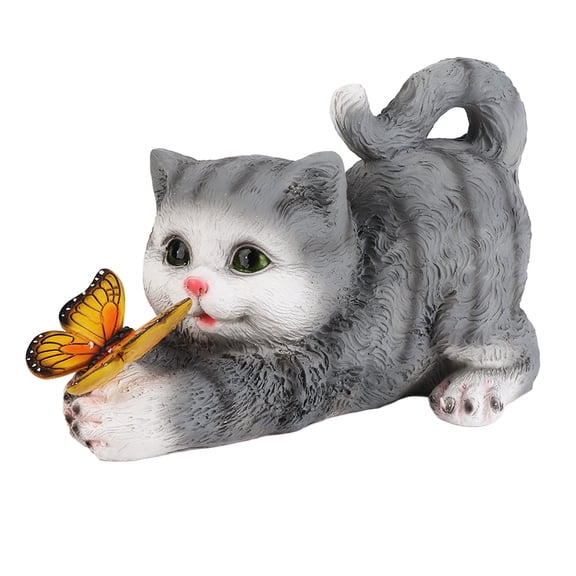 Cat Garden Figurine Resin Waterproof Solar Cute Cat Holding Butterfly Garden Decoration For Patio Balcony Yard Lawn