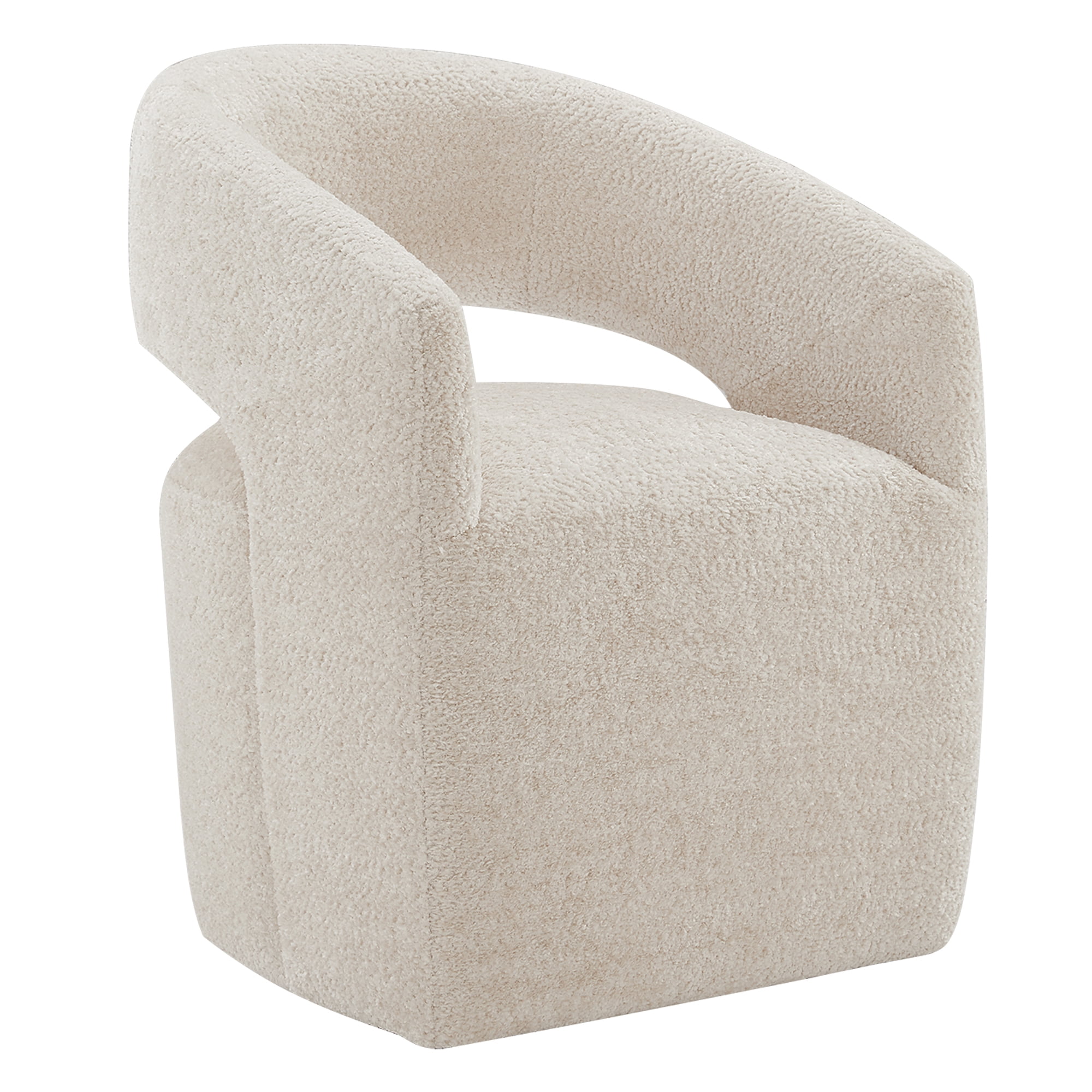 CHITA Modern Dining Chair with Caster Wheels & Open Back, Upholstered Dining Room Chairs, Fabric in Beige
