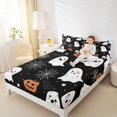 thumbnail image 4 of Manfei Cute Halloween Spooky Ghost King Sheets for Kids, Black Pumpkin Spider Web Bedding, 4-Piece, 1 Flat Sheet, 1 Fitted Sheet and 2 Pillowcases, 4 of 6