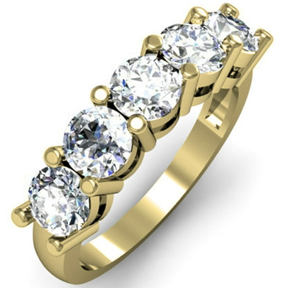 Dazzlingrock Collection 2.00 Carat (ctw) 14K Round White Diamond Ladies 5 Stone Wedding Band 2 CT, Yellow Gold, Size 7.5