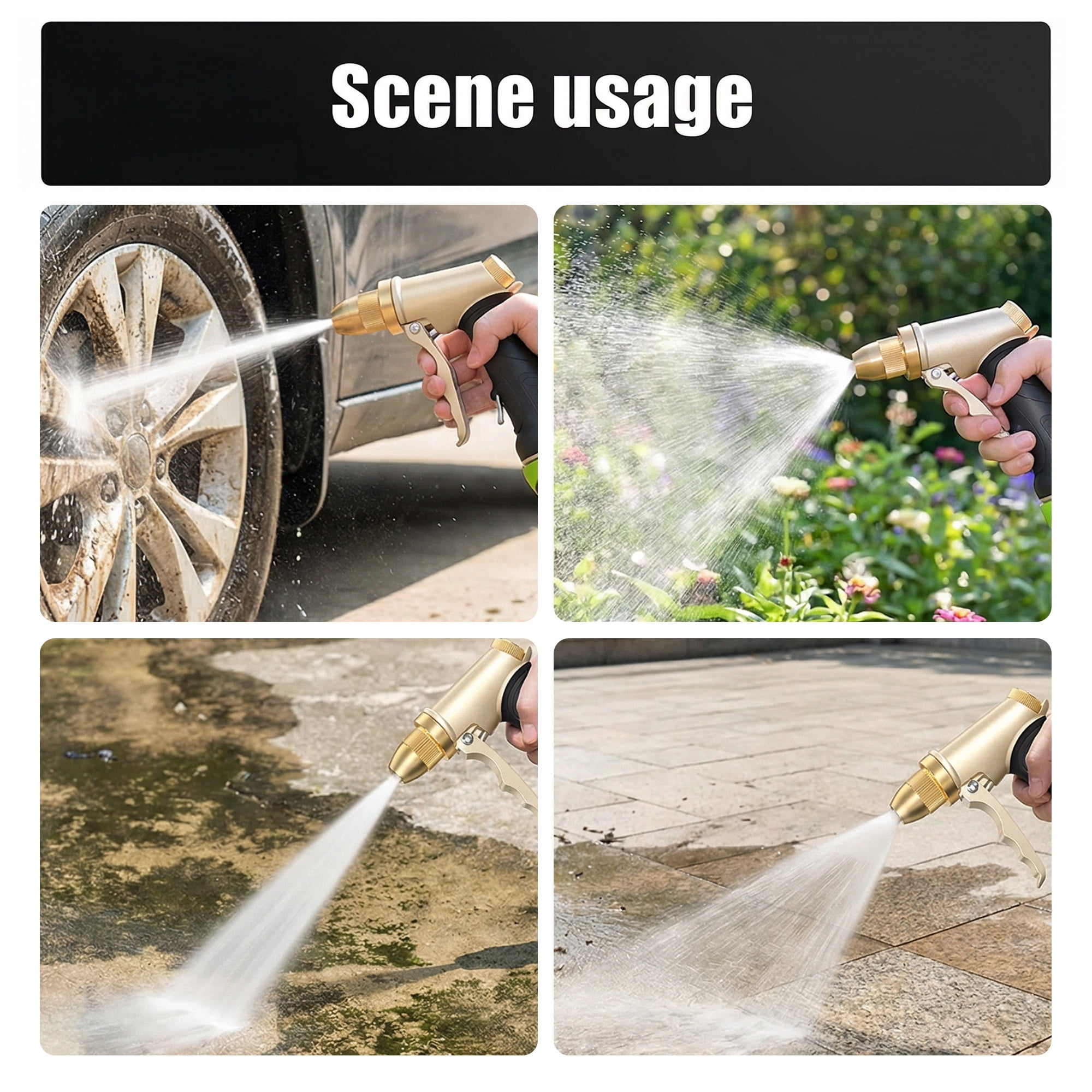 RainPoint Heavy Duty Garden Hose Nozzle - High Pressure Metal Spray Gun with Rotating Brass Nozzle Head for Watering, Car Washing