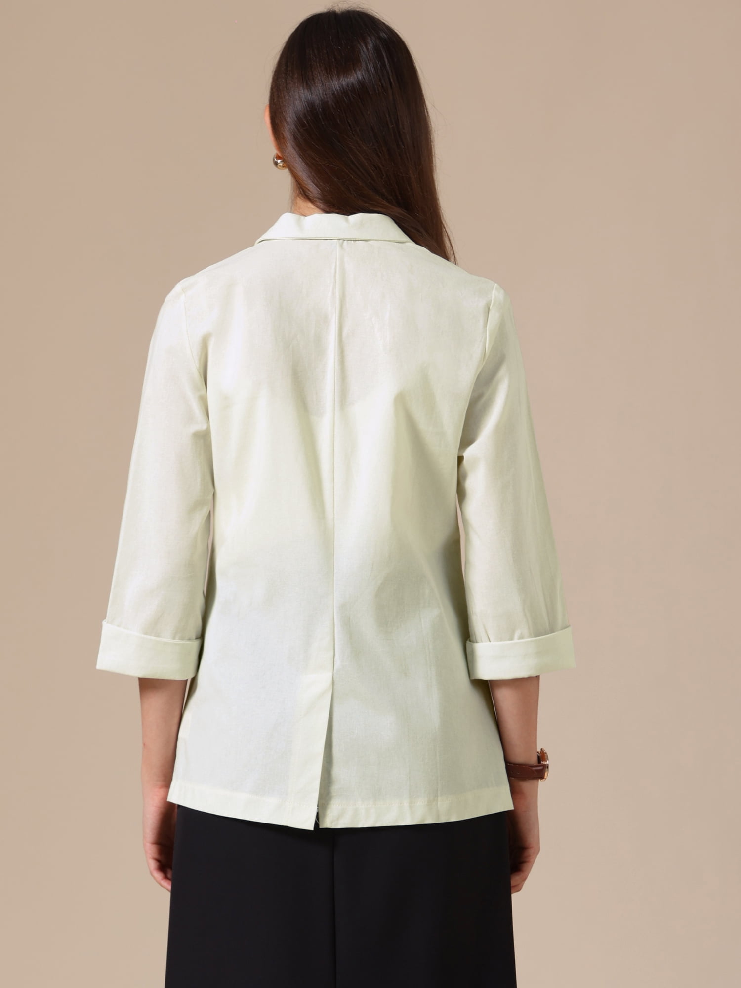 DARING DIVA Women's Cotton Linen 3/4 Sleeve Lightweight Jacket Blazer XS Beige