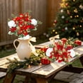 thumbnail image 5 of JeashCHAT Artificial Christmas Flowers Poinsettia White Rose Bouquet with Red Berries for Vase Xmas Table Centerpiece Holiday Decor, 17.3", 5 of 6