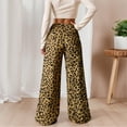 thumbnail image 4 of HOWPAY Leopard Print Sweatpants Women High Elastic Waist Casual Palazzo Trousers with Pockets Wide Leg Stretchy Lightweight Lounge Pants Brown M, 4 of 9