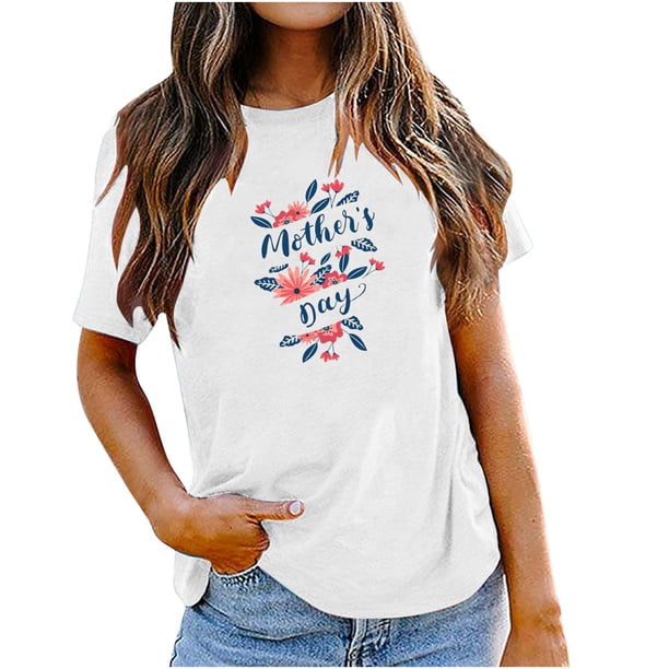 Tops con estampado de día de la madre de Pascua de manga corta con cuello redondo a la moda para mujer Fridja bn7678