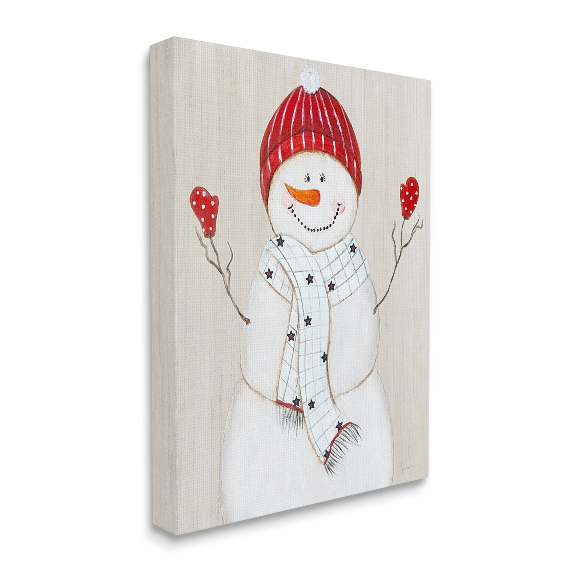 Stupell Industries Seasonal Snowman Smiling Red Hat Holiday Painting Gallery Wrapped Canvas Print Wall Art