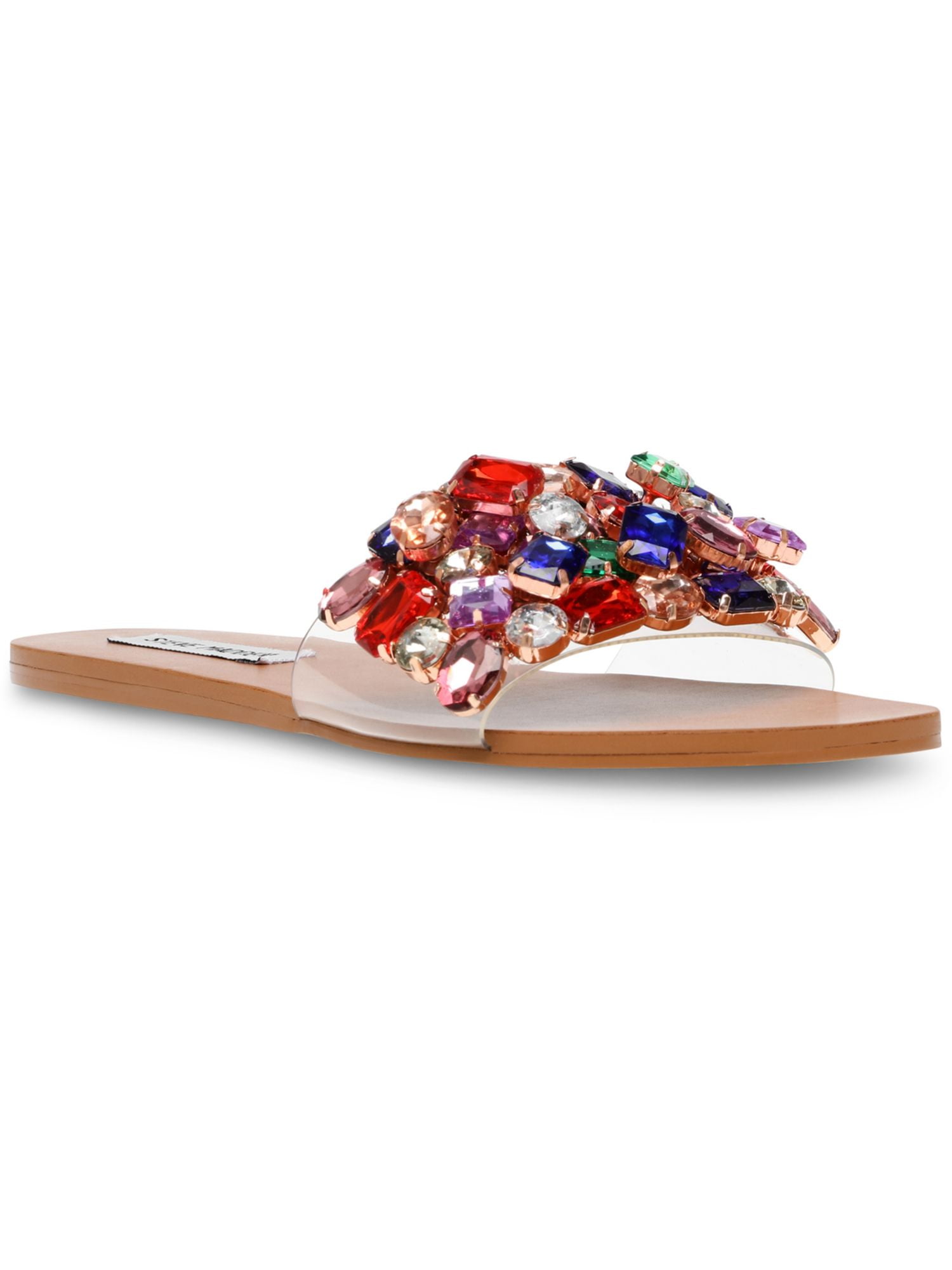 STEVE MADDEN Womens Clear Mixed Media Rhinestone Brionna Round Toe