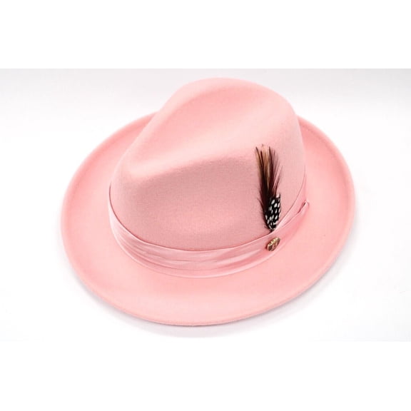 Men's Lt. Pink Fedora 100% Wool By Bruno Capelo Crushable UN-126