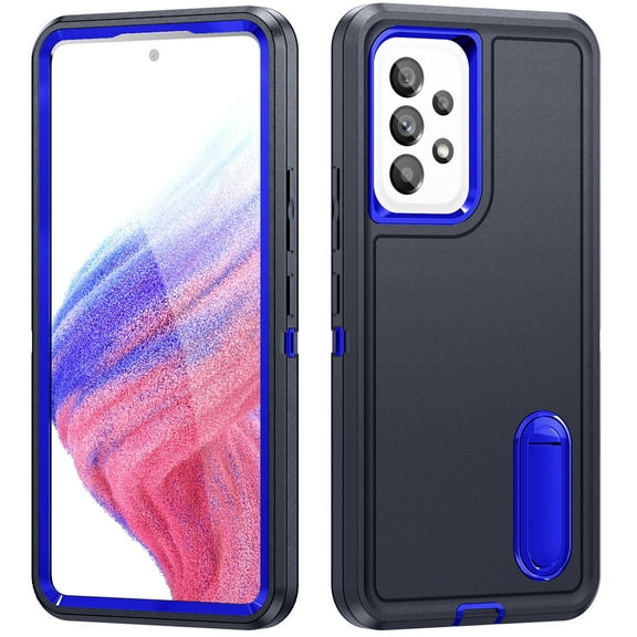 for Galaxy A53 5G Case Kickstand Durable 3-Layer Military Grade Protective Cover Hybrid Silicone Heavy Duty Rugged Shockproof Screen Lip Raised Protection for Samsung Galaxy A53 5G,
Darkblue Royalblue