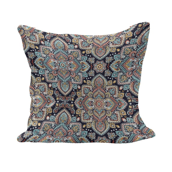 Ethnic Fluffy Throw Pillow Cushion Cover, Bohemian Style Motif Vintage Oriental Inspired Traditional Art, Decorative Square Accent Pillow Case, 18" x 18", Multicolor, by Ambesonne