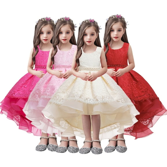 Esaierr Kids Girl Dress Sleeveless Lace Tulle Skirt 3-14Y Baby Girls Lace Party Dresses Flower Princess Dress Princess Dress Wedding Dress Mother of the Bride Dresses Flower Girl Dress