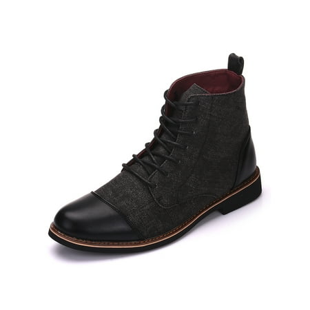 

Gomelly Mens Lightweight Ankle Boot Slip Resistant Pointy Toe Winter Shoes Driving Walking Non-Slip Block Short Boots Black 6.5