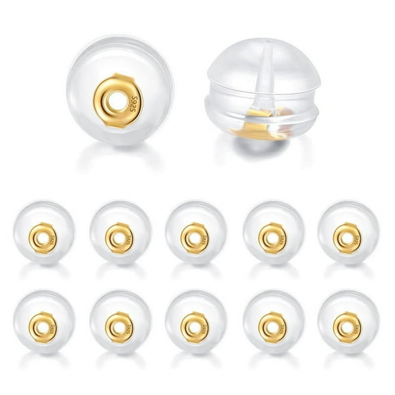 Alexcraft 10 Pairs 14K Gold Plated Silicone Earring Backs for Studs, Hypoallergenic Clear Secure Earring Backs