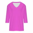 thumbnail image 3 of Women's V Neck T Shirts 3/4 Sleeve Blouse Dressy Casual Solid Basic Tees Summer Loose Fitting Tunic Pullover, 3 of 4