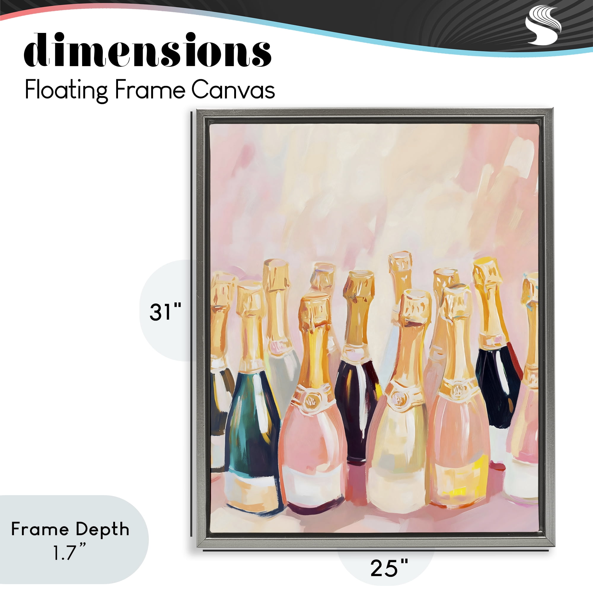 Stupell Industries Blush Champagne Bottles Collection Gray Framed Floater Canvas Wall Art, design by The Prints Vibe