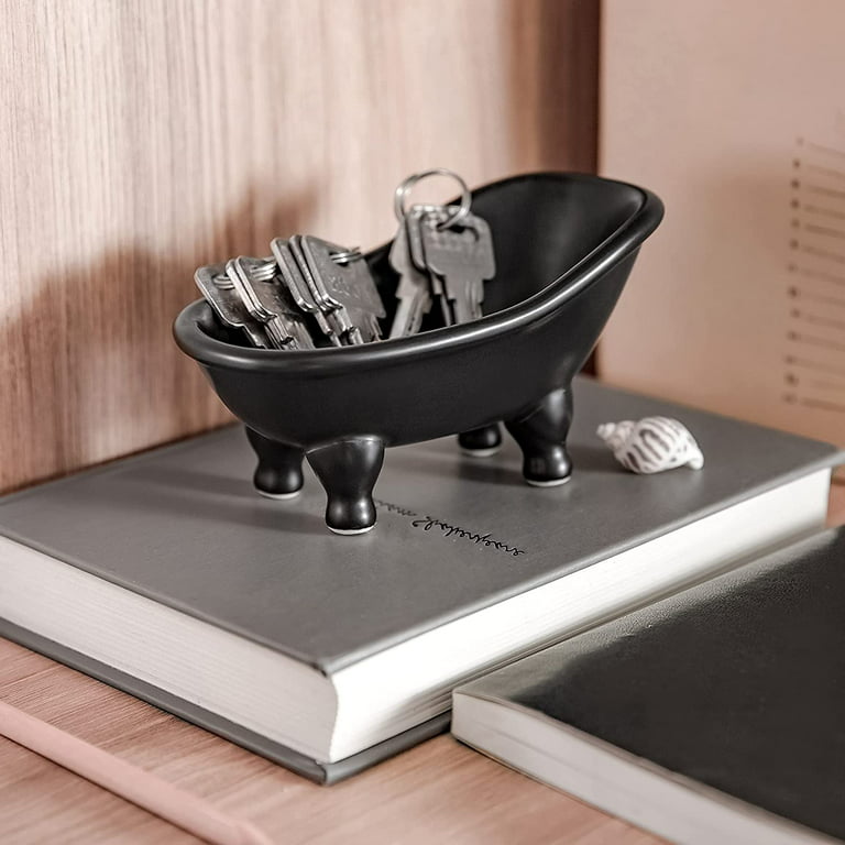 Coolmade 1 piece 5.6 Ceramic Mini Bathtub Soap Dish Small Planter Makeup  Organizer Container Hamster Bathtub (Black)