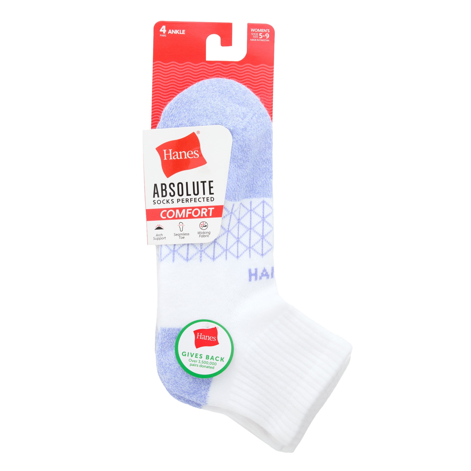 Hanes Women's Absolute Comfort Ankle Socks, 4-Pack, Size 5-9
