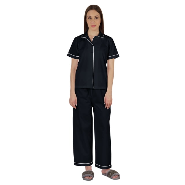 Inkmeso Ensemble de Pyjama en Coton pour Femmes, Manches Courtes Classiques, 2 Pcs, Chemise et Pyjama de Détente