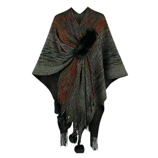Châle en Tricot à Franges Contrastées pour Femmes, Cardigan Cape pour Femmes, Accessoires pour Femmes