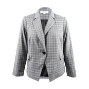 Calvin Klein Women's Petite Plaid Single-Button Blazer (6P, Black/Cream)