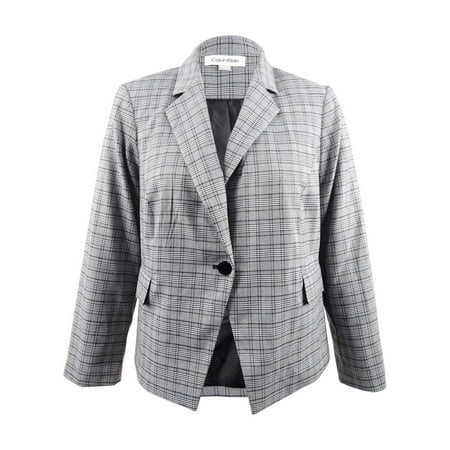 Calvin Klein Women's Petite Plaid Single-Button Blazer (6P, Black/Cream)