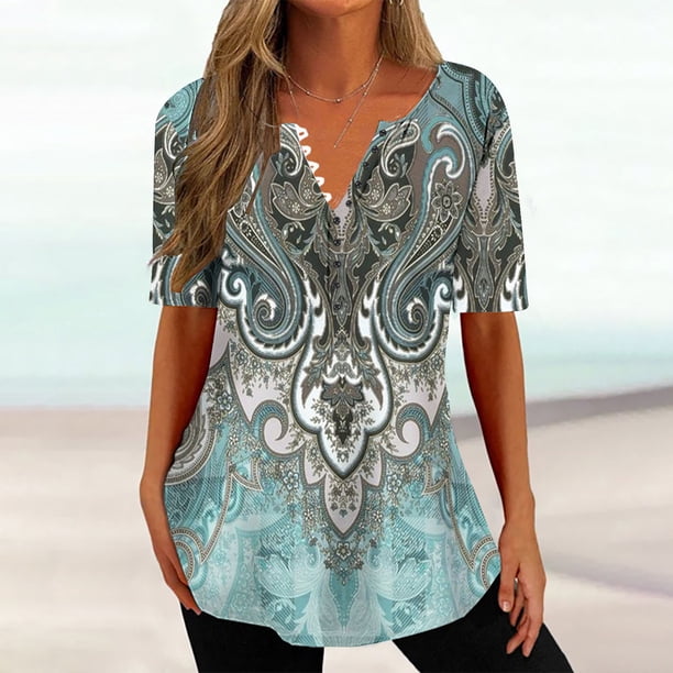 Fiudx Ofertas Relámpago Blusa Superior con Botones de Color Sólido y Cuello Redondo, Informal, Cómoda Ya La Moda para Mujer