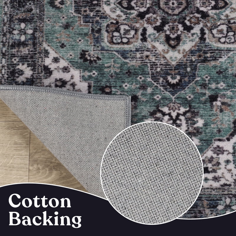 Superior Mahi Ornate Floral Washable Indoor Runner Rug, 2' 7" x 6', Turquoise