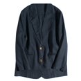 thumbnail image 4 of Baberdicy Women's Linen Blazer Jacket Lightweight Linen Suit Jacket for Women - Casual Long Sleeve Open Front Blazer - Spring Summer Office Coat (S-XXL) (Navy | XXL), 4 of 4