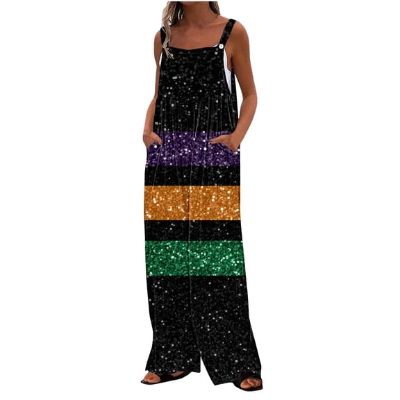 Jumpsuits Sleeveless Loose Wide Leg Jumpsuit Women's Printed Jumpsuit Casual Button Pocket Sleeveless Wide Leg Trousers