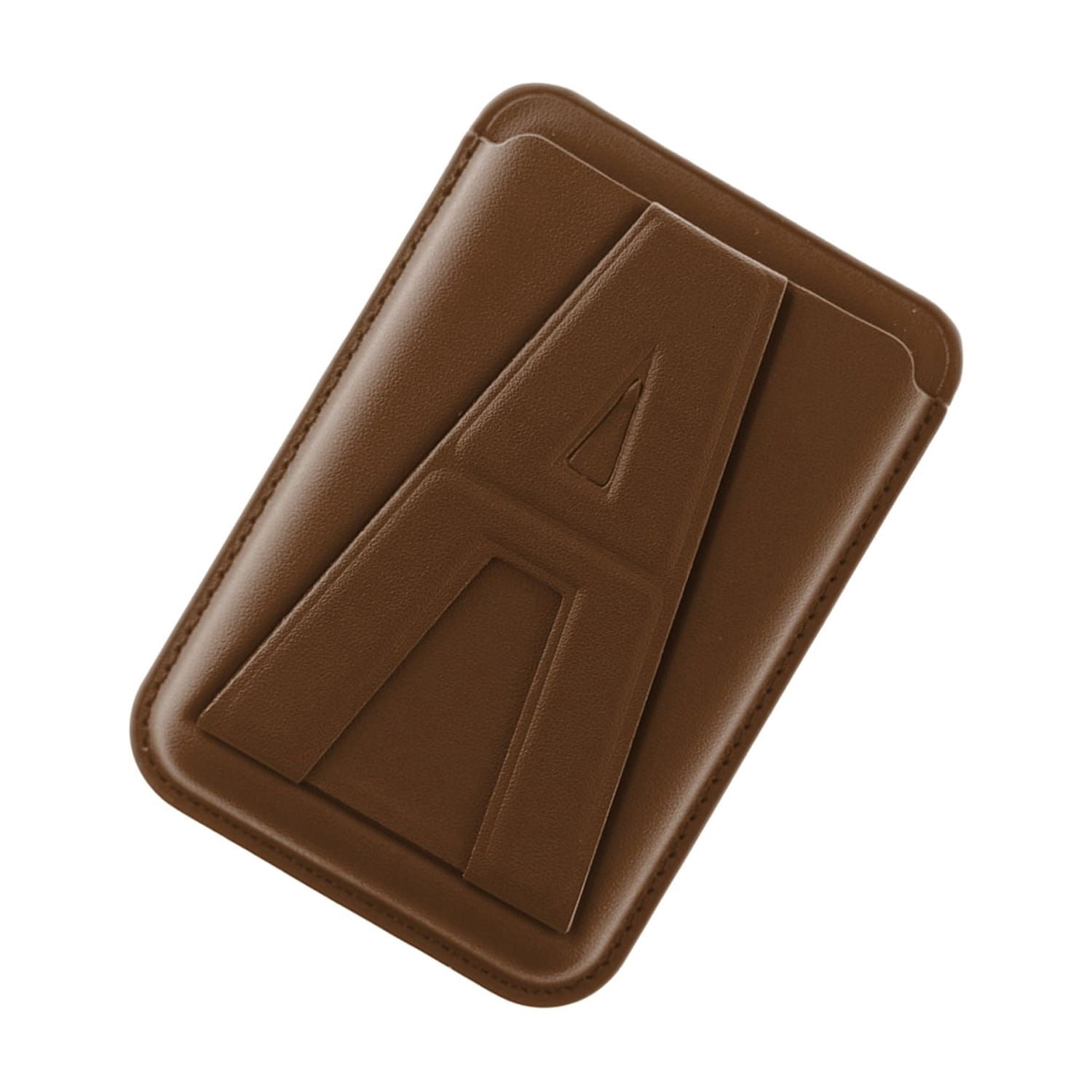 A Design Leather Card Holder Wallet with Foldable Stand - Brown