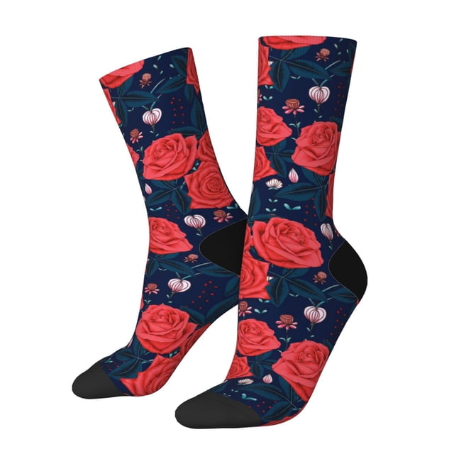Fotbe Rose Flower Calcetas Largas con Estampado para Hombre y Mujer – Calcetas de Compresión Transpirables y Elásticas, Viajar y Uso Diario Talla 5-11