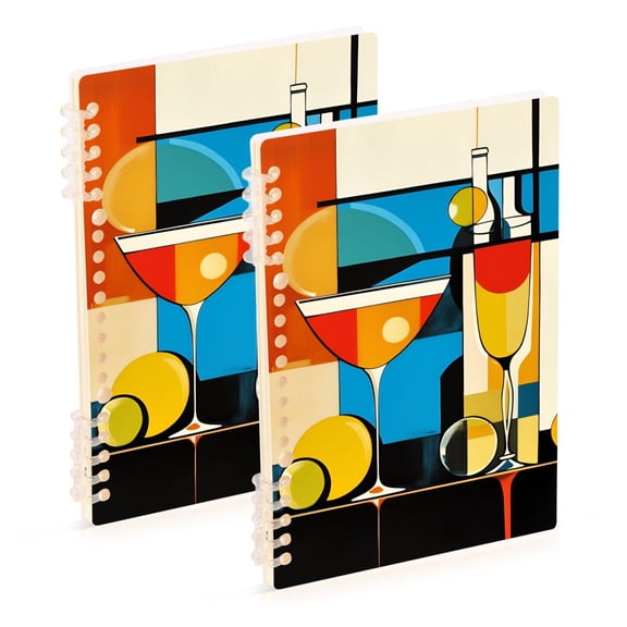 FORMRS 1-Subject Spiral Notebook 8" x 5" College Ruled 60 Refillable Sheet A5 Hard Cover, 2 Pack, Modern Cocktails