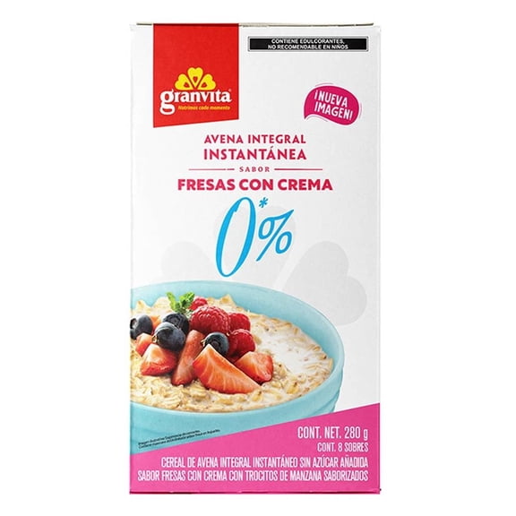 Avena integral Granvita instantánea sabor fresas con crema 8 sobres de 35 g c/u