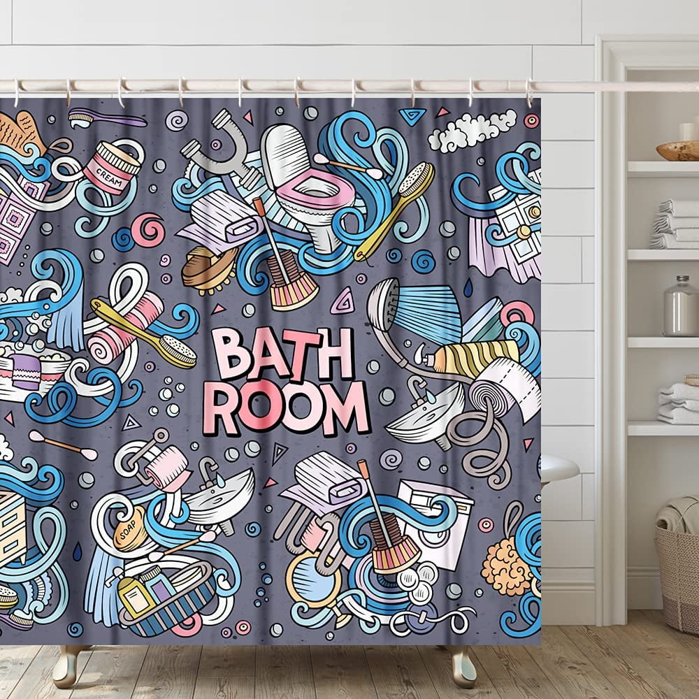 72x72'' Sea Jellyfish Shower Curtain Fabric Bathroom Waterproof & 12 Hooks 