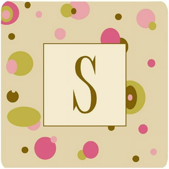 Monogram - Tan Dots Foam Coasters, Initial Letter S - Set Of 4, 3.5 x 3.5 In.