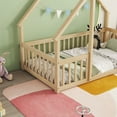 thumbnail image 4 of Miniyam Wood Twin Size Floor Bed with House-Shaped Design & Guardrails for Toddler, Natural, 4 of 7