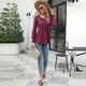 thumbnail image 5 of Womens Fall Puff Long Sleeve Round Neck Blouses Pullover Tunic Top Solid Color Pleated Front Casual Loose T-Shirts Red, 5 of 5
