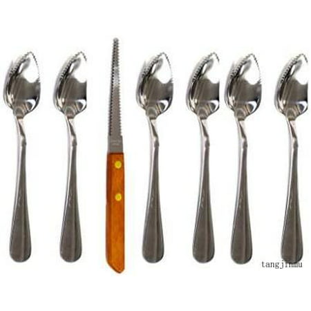 

Grapefruit Spoon And Knife Set 6 Stainless Steel Serrated Spoons & 1 Grapefruit Knife