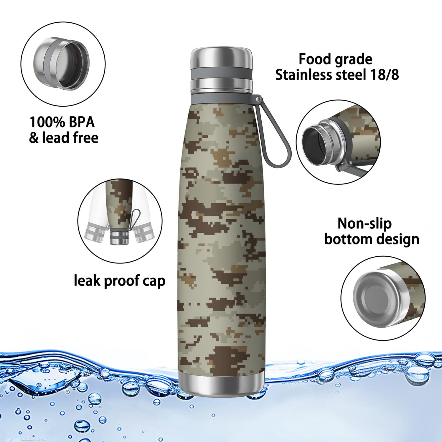 29oz Insulated Water Bottle with Tea Infuser, Stainless Steel Travel Mug, Camouflage Print