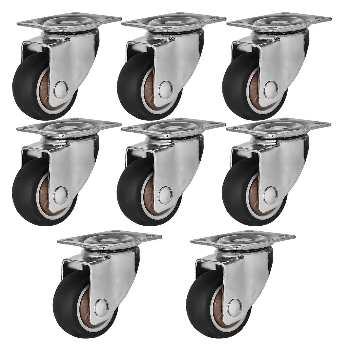 8 Pack 1.5" Low Profile Swivel Plate Black Rubber Caster Wheels